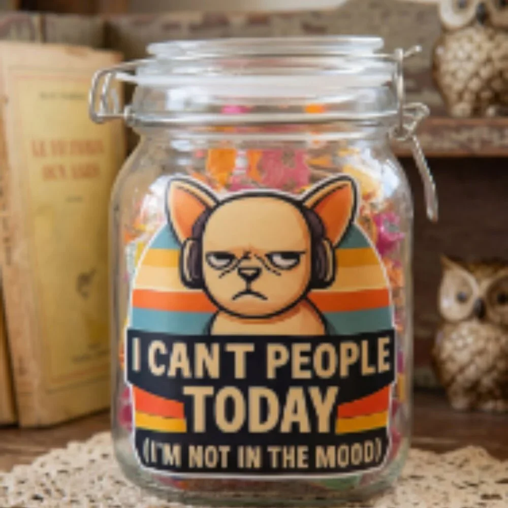 Funny Dog Treat Jar “I Can’t People Today” Glass Snack Jar 38oz